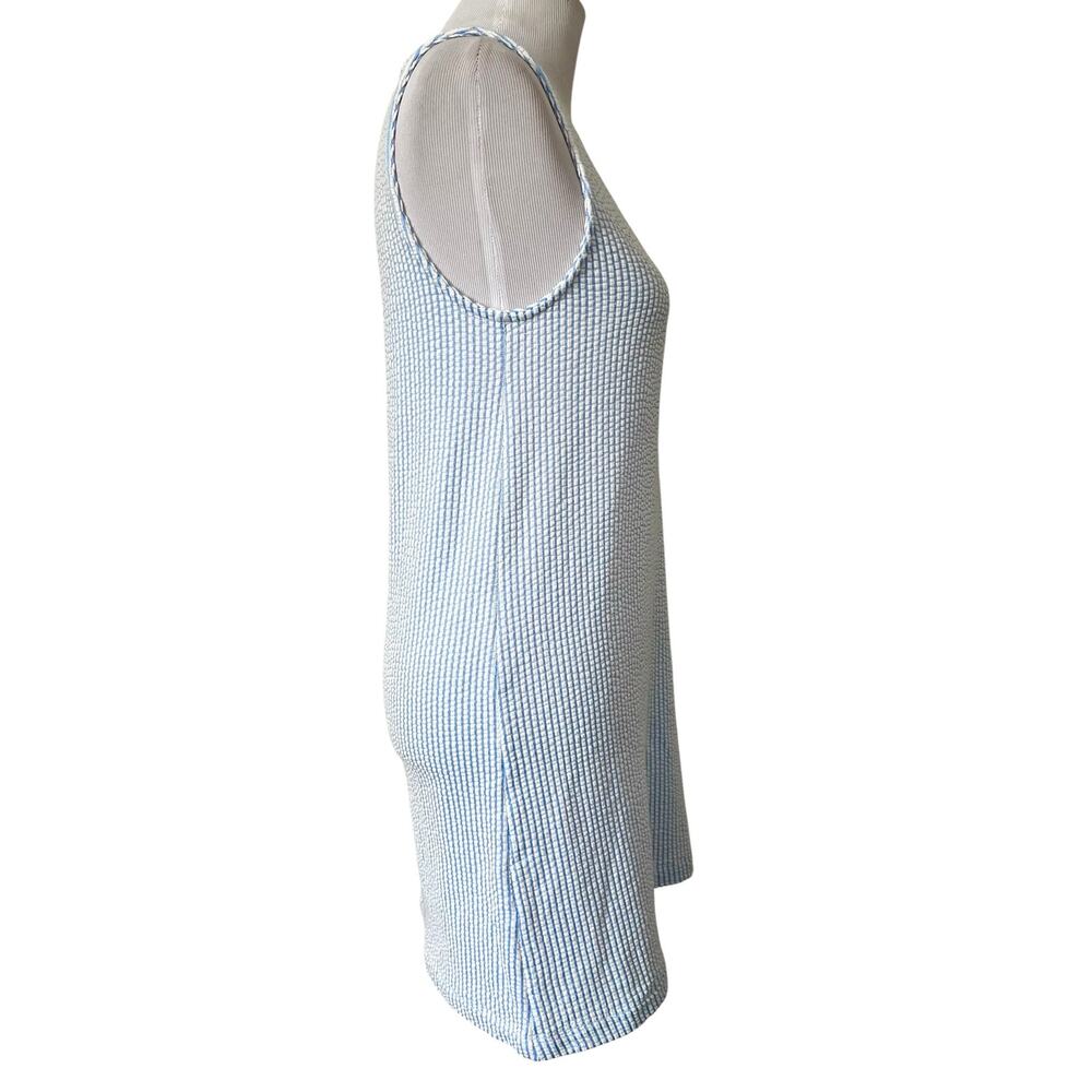 Women’s Seersucker Mini Dress Blue & White Sleeveless Cotton Blend Stretch Sz M - Picture 6 of 8